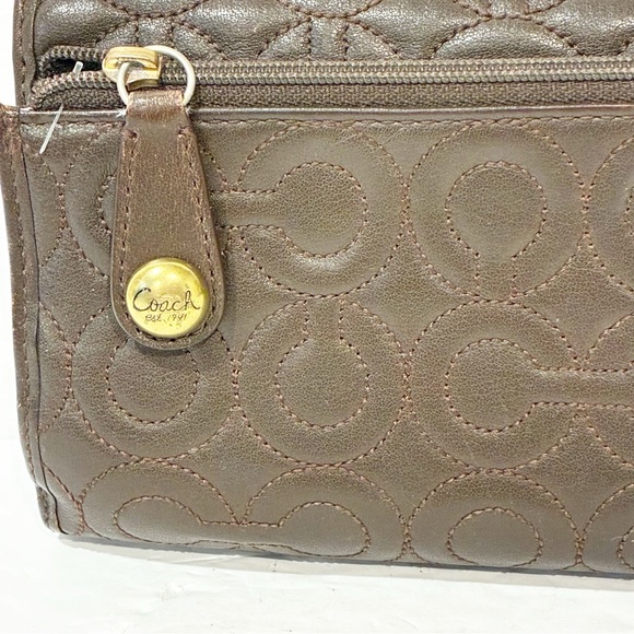 Coach Julia Oh Snap Back Patent Brown Wallet Checkbook Multi Card Slot - Picture 2 of 7